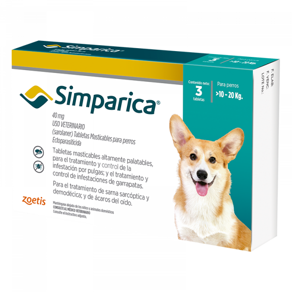 SIMPARICA 40MG TABLETAS 10 KG A 20KG x1 tab