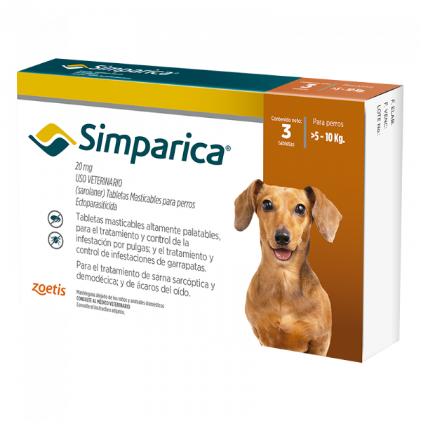 SIMPARICA 20MG TABLETAS 5 KG A 10 KG x 1 tab
